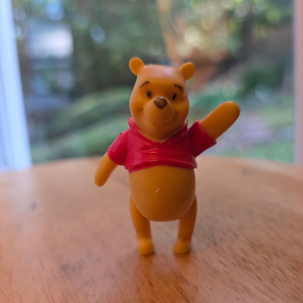 Vintage Disney Winnie the Pooh Waving Miniature PVC Figure Red Shirt Pooh Bear